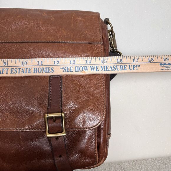 Fossil Leather Laptop Messenger Bag Brown Crossbody Shoulder Work Satchel Preppy - Picture 14 of 16